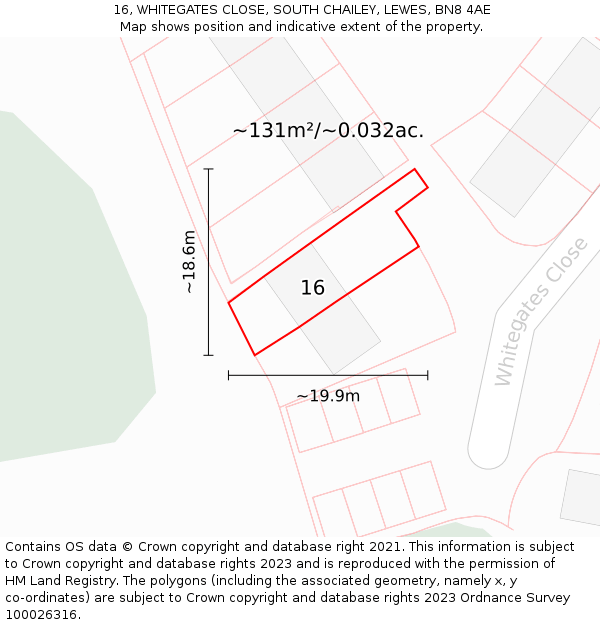 16, WHITEGATES CLOSE, SOUTH CHAILEY, LEWES, BN8 4AE: Plot and title map