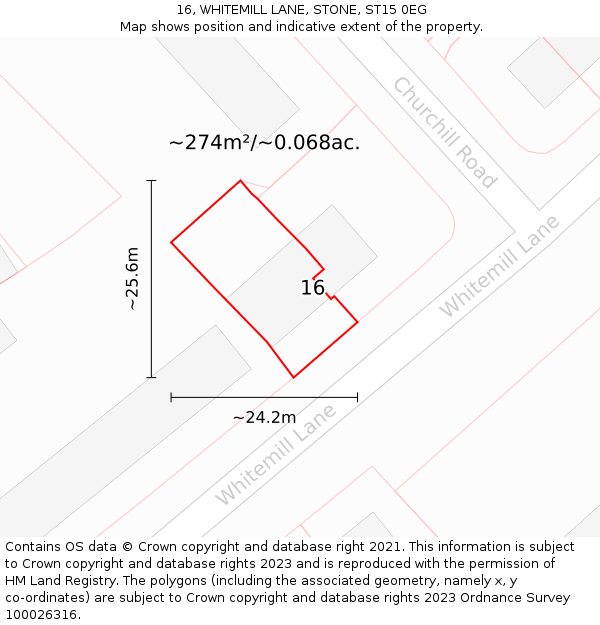 16, WHITEMILL LANE, STONE, ST15 0EG: Plot and title map
