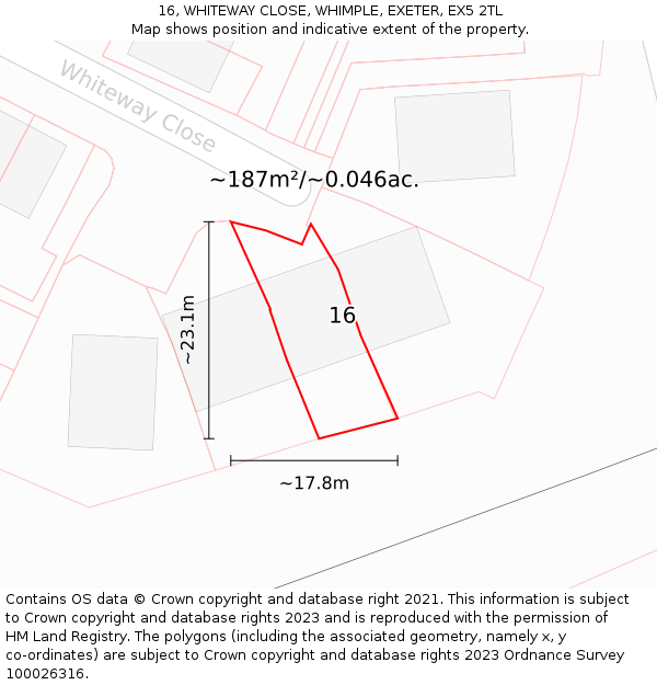 16, WHITEWAY CLOSE, WHIMPLE, EXETER, EX5 2TL: Plot and title map