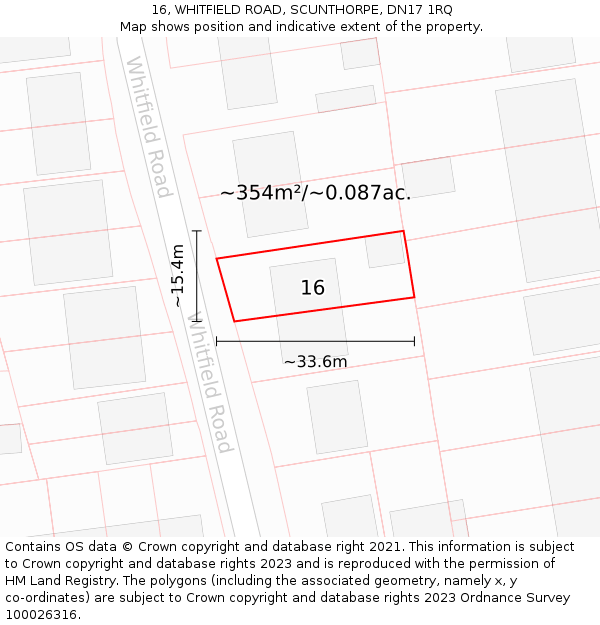 16, WHITFIELD ROAD, SCUNTHORPE, DN17 1RQ: Plot and title map