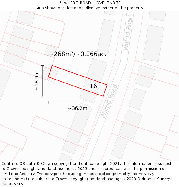 16, WILFRID ROAD, HOVE, BN3 7FL: Plot and title map