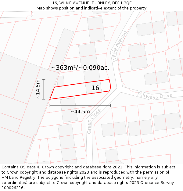 16, WILKIE AVENUE, BURNLEY, BB11 3QE: Plot and title map