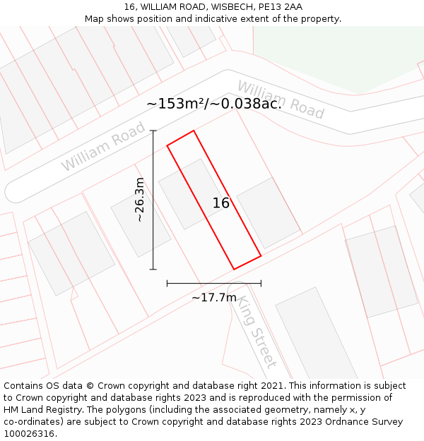 16, WILLIAM ROAD, WISBECH, PE13 2AA: Plot and title map