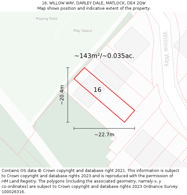 16, WILLOW WAY, DARLEY DALE, MATLOCK, DE4 2QW: Plot and title map