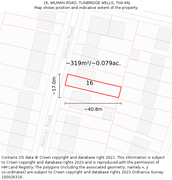 16, WILMAN ROAD, TUNBRIDGE WELLS, TN4 9AJ: Plot and title map