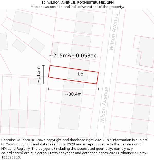 16, WILSON AVENUE, ROCHESTER, ME1 2RH: Plot and title map