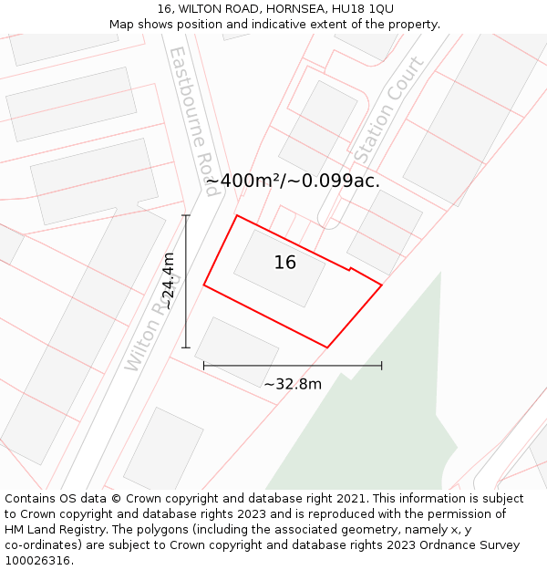 16, WILTON ROAD, HORNSEA, HU18 1QU: Plot and title map