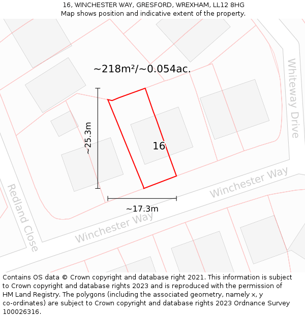 16, WINCHESTER WAY, GRESFORD, WREXHAM, LL12 8HG: Plot and title map