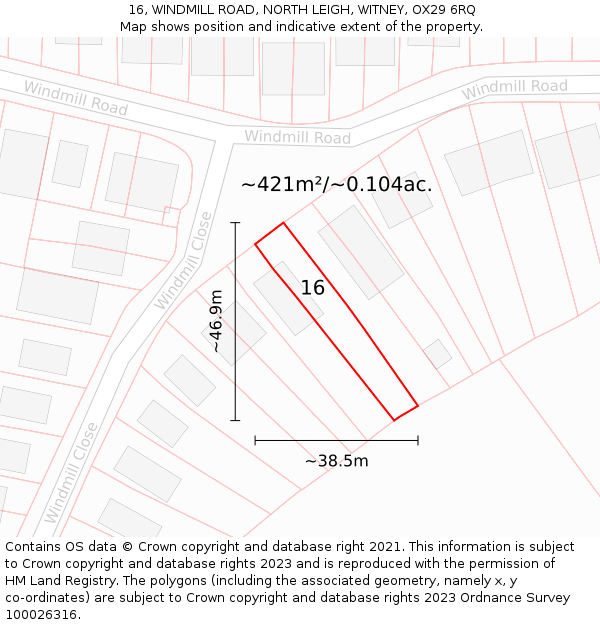 16, WINDMILL ROAD, NORTH LEIGH, WITNEY, OX29 6RQ: Plot and title map