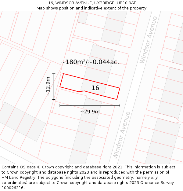 16, WINDSOR AVENUE, UXBRIDGE, UB10 9AT: Plot and title map