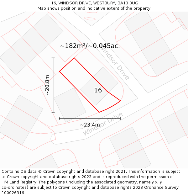 16, WINDSOR DRIVE, WESTBURY, BA13 3UG: Plot and title map