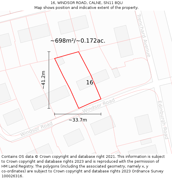 16, WINDSOR ROAD, CALNE, SN11 8QU: Plot and title map