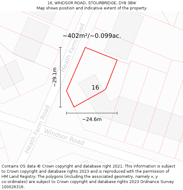 16, WINDSOR ROAD, STOURBRIDGE, DY8 3BW: Plot and title map