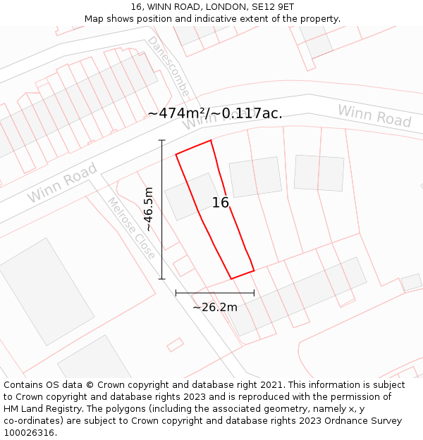 16, WINN ROAD, LONDON, SE12 9ET: Plot and title map