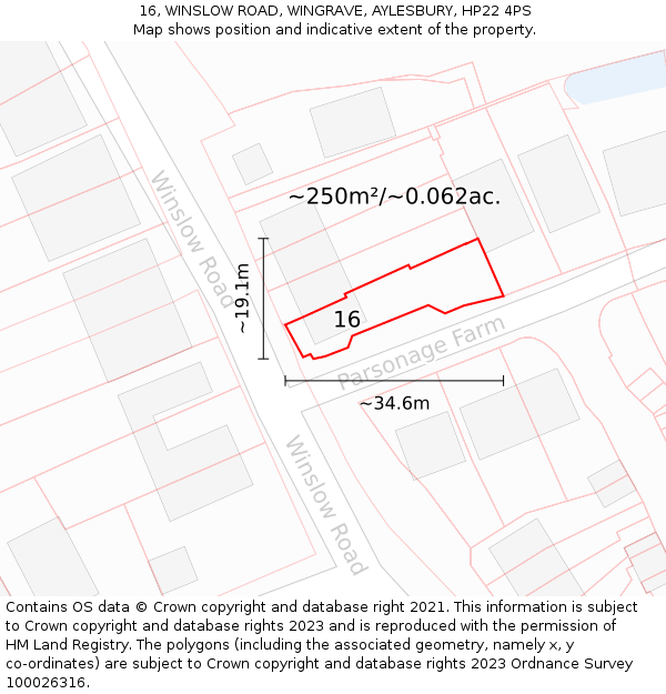 16, WINSLOW ROAD, WINGRAVE, AYLESBURY, HP22 4PS: Plot and title map