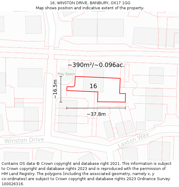 16, WINSTON DRIVE, BANBURY, OX17 1GG: Plot and title map