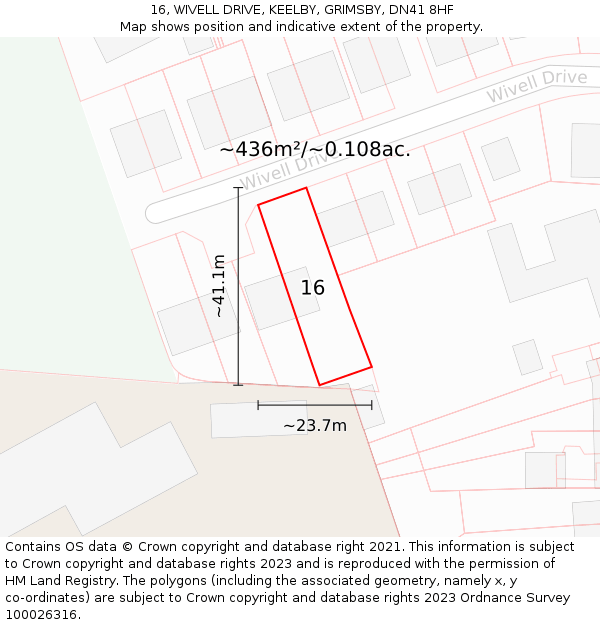 16, WIVELL DRIVE, KEELBY, GRIMSBY, DN41 8HF: Plot and title map