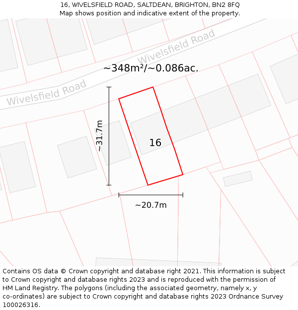 16, WIVELSFIELD ROAD, SALTDEAN, BRIGHTON, BN2 8FQ: Plot and title map