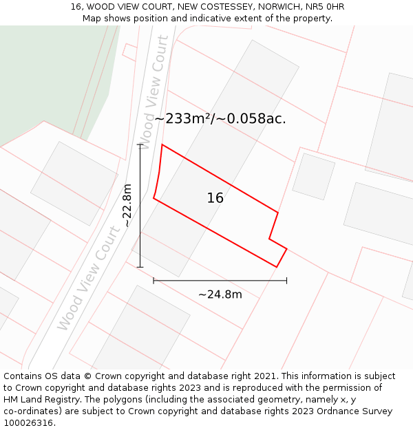 16, WOOD VIEW COURT, NEW COSTESSEY, NORWICH, NR5 0HR: Plot and title map