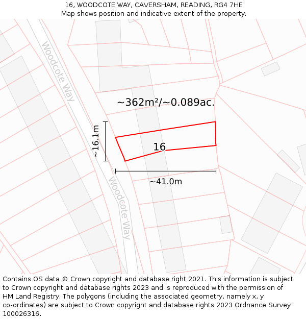 16, WOODCOTE WAY, CAVERSHAM, READING, RG4 7HE: Plot and title map