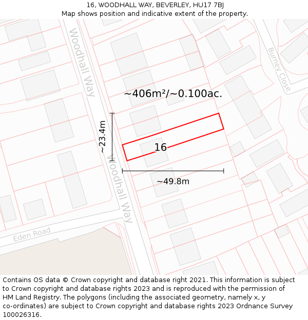 16, WOODHALL WAY, BEVERLEY, HU17 7BJ: Plot and title map