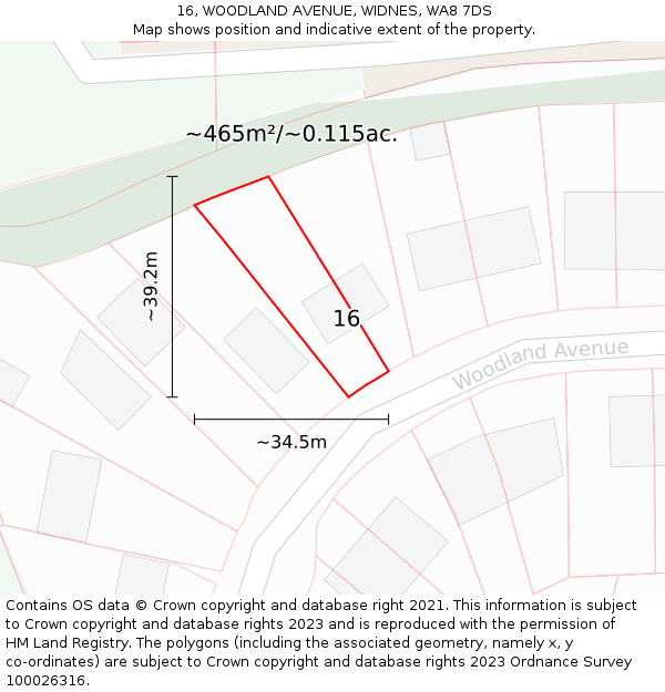 16, WOODLAND AVENUE, WIDNES, WA8 7DS: Plot and title map