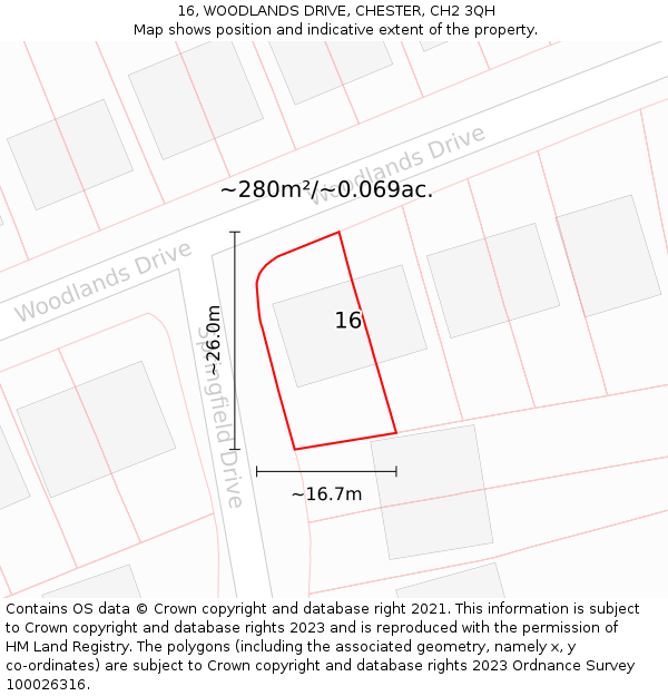 16, WOODLANDS DRIVE, CHESTER, CH2 3QH: Plot and title map