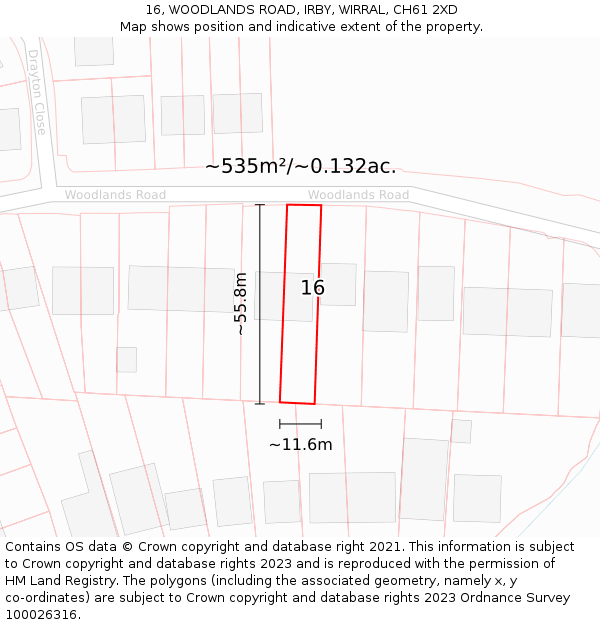 16, WOODLANDS ROAD, IRBY, WIRRAL, CH61 2XD: Plot and title map