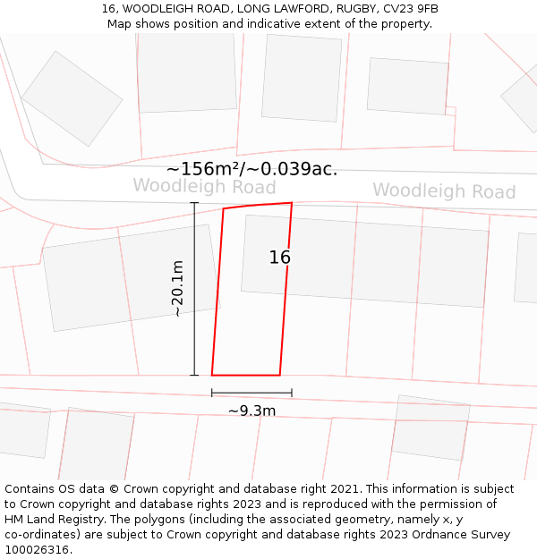 16, WOODLEIGH ROAD, LONG LAWFORD, RUGBY, CV23 9FB: Plot and title map