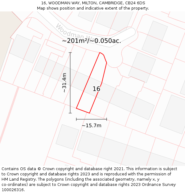 16, WOODMAN WAY, MILTON, CAMBRIDGE, CB24 6DS: Plot and title map