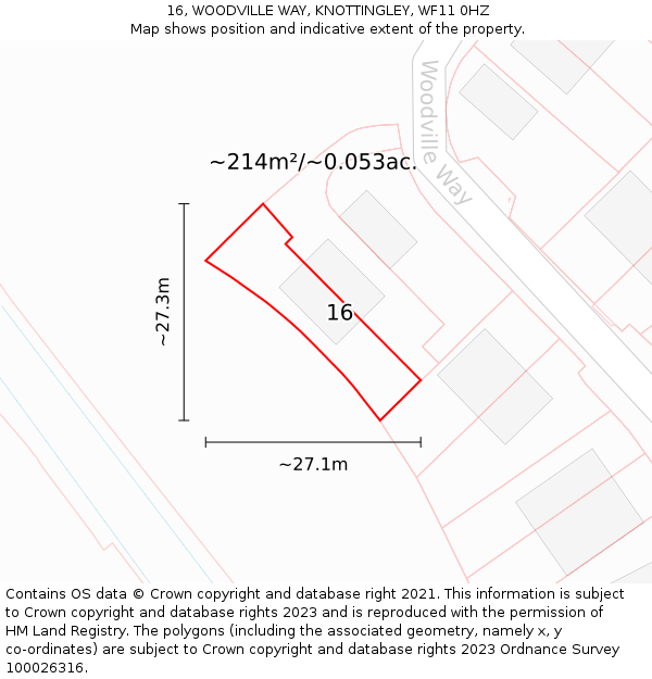 16, WOODVILLE WAY, KNOTTINGLEY, WF11 0HZ: Plot and title map