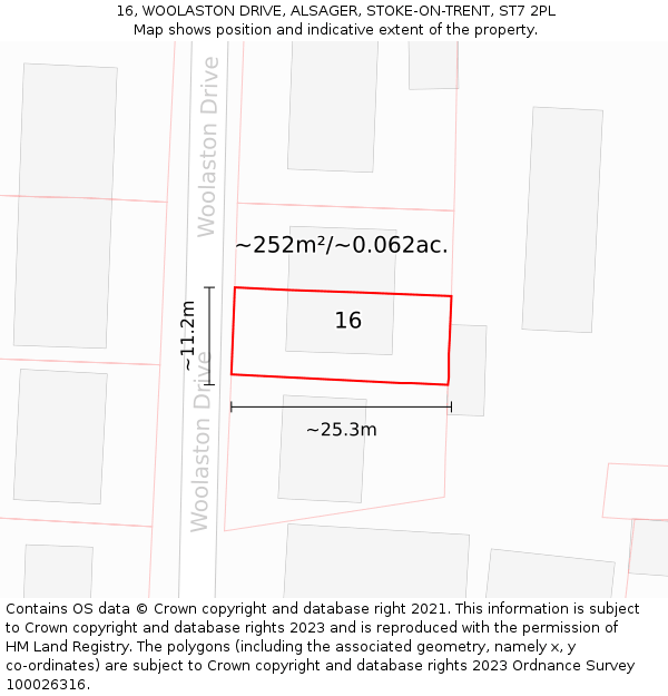 16, WOOLASTON DRIVE, ALSAGER, STOKE-ON-TRENT, ST7 2PL: Plot and title map