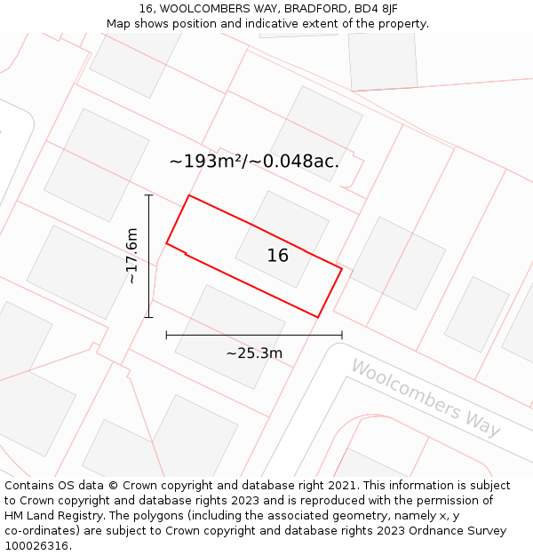 16, WOOLCOMBERS WAY, BRADFORD, BD4 8JF: Plot and title map