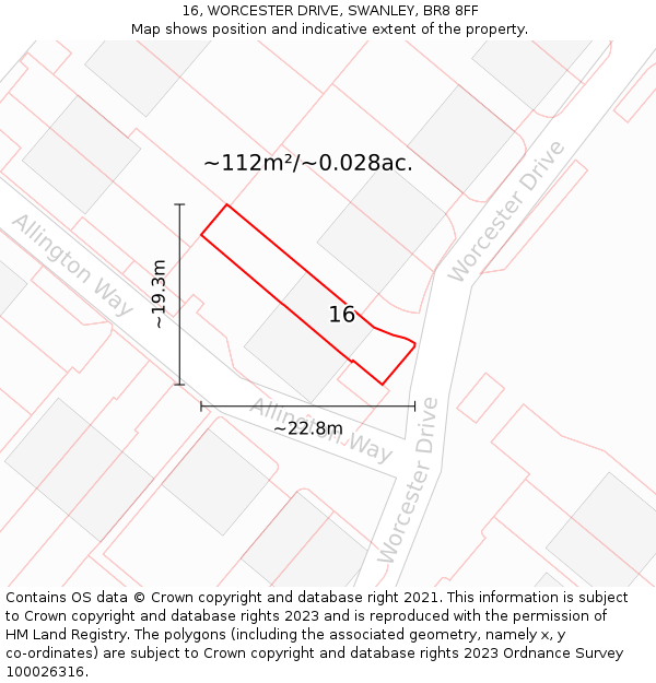 16, WORCESTER DRIVE, SWANLEY, BR8 8FF: Plot and title map