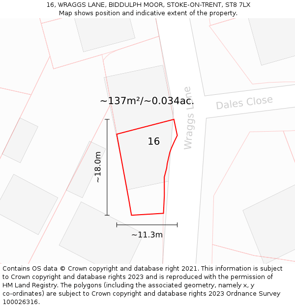 16, WRAGGS LANE, BIDDULPH MOOR, STOKE-ON-TRENT, ST8 7LX: Plot and title map