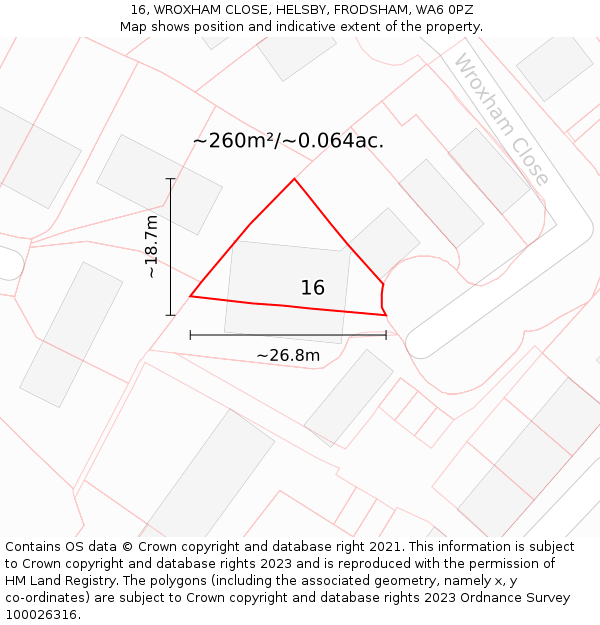 16, WROXHAM CLOSE, HELSBY, FRODSHAM, WA6 0PZ: Plot and title map