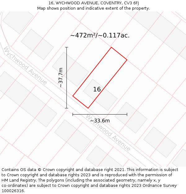 16, WYCHWOOD AVENUE, COVENTRY, CV3 6FJ: Plot and title map