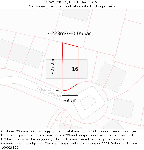 16, WYE GREEN, HERNE BAY, CT6 5UF: Plot and title map