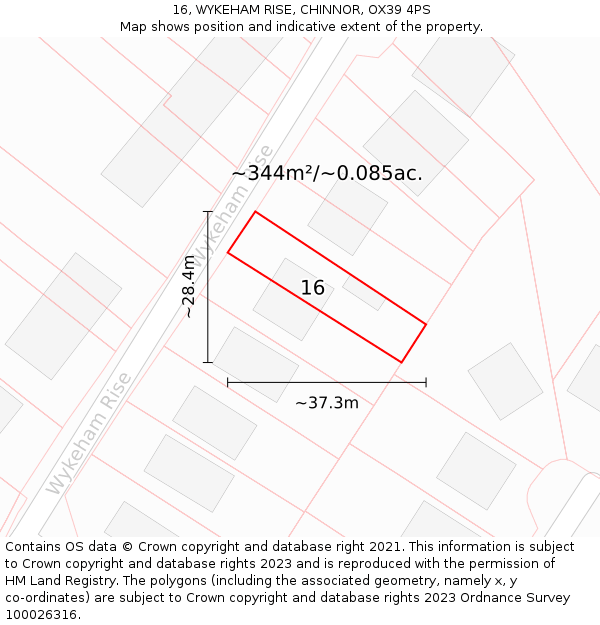 16, WYKEHAM RISE, CHINNOR, OX39 4PS: Plot and title map