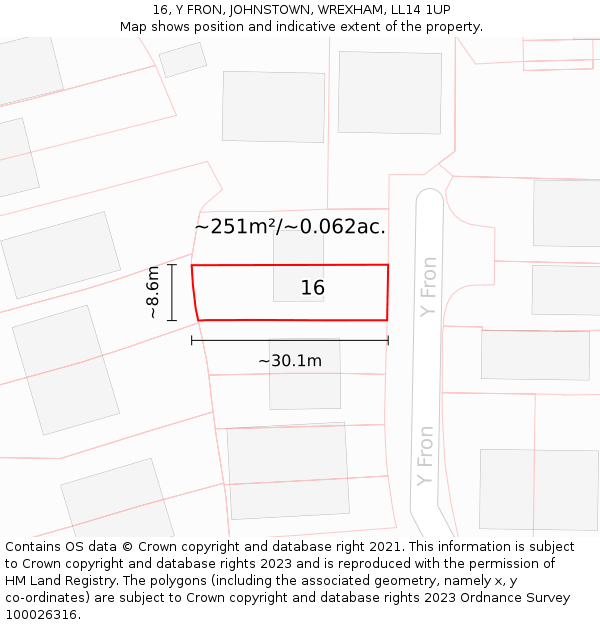 16, Y FRON, JOHNSTOWN, WREXHAM, LL14 1UP: Plot and title map