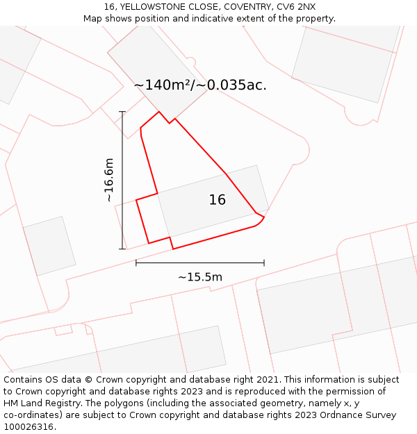 16, YELLOWSTONE CLOSE, COVENTRY, CV6 2NX: Plot and title map