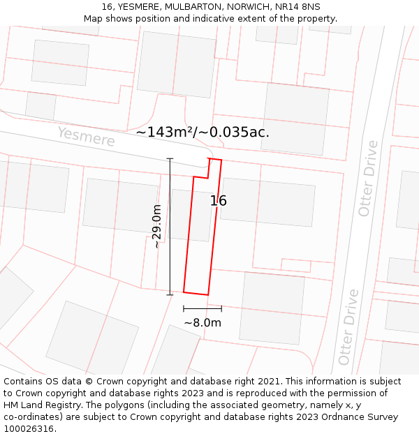 16, YESMERE, MULBARTON, NORWICH, NR14 8NS: Plot and title map