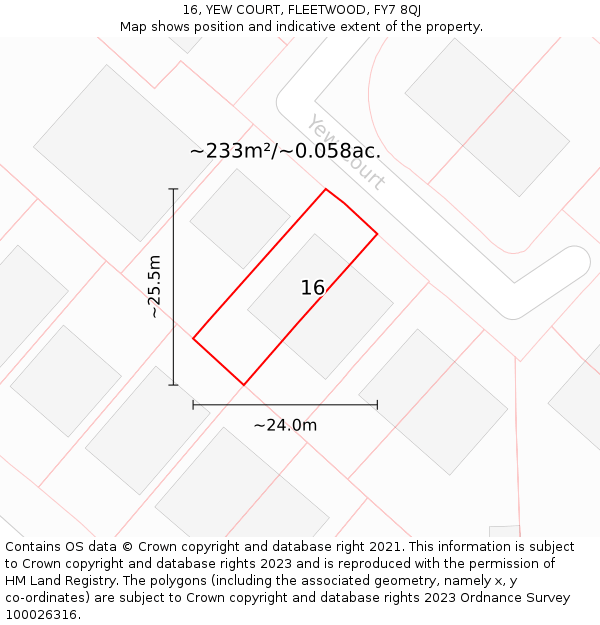 16, YEW COURT, FLEETWOOD, FY7 8QJ: Plot and title map