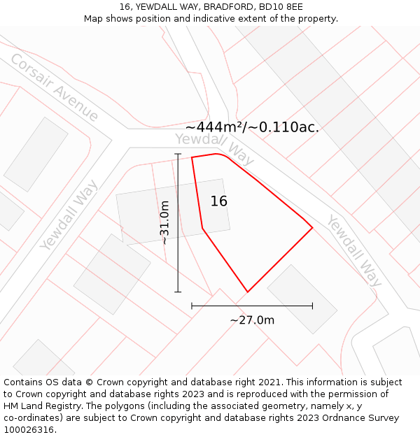 16, YEWDALL WAY, BRADFORD, BD10 8EE: Plot and title map