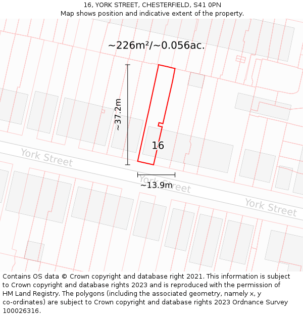 16, YORK STREET, CHESTERFIELD, S41 0PN: Plot and title map