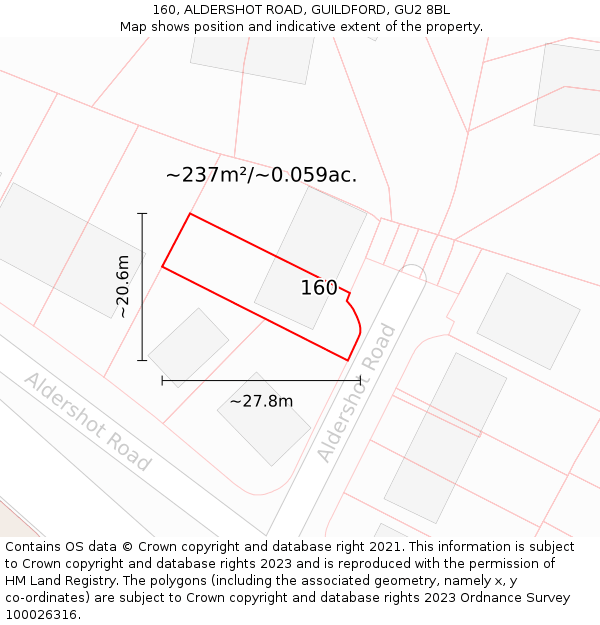 160, ALDERSHOT ROAD, GUILDFORD, GU2 8BL: Plot and title map