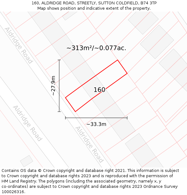 160, ALDRIDGE ROAD, STREETLY, SUTTON COLDFIELD, B74 3TP: Plot and title map