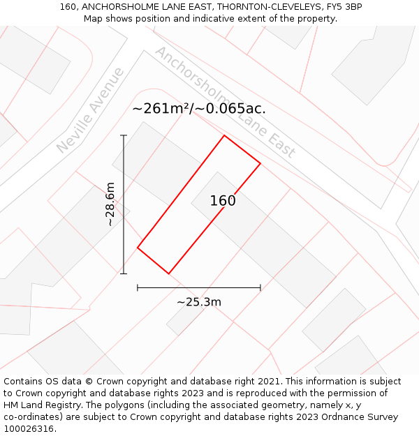 160, ANCHORSHOLME LANE EAST, THORNTON-CLEVELEYS, FY5 3BP: Plot and title map