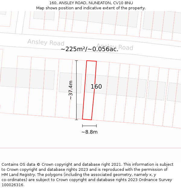 160, ANSLEY ROAD, NUNEATON, CV10 8NU: Plot and title map