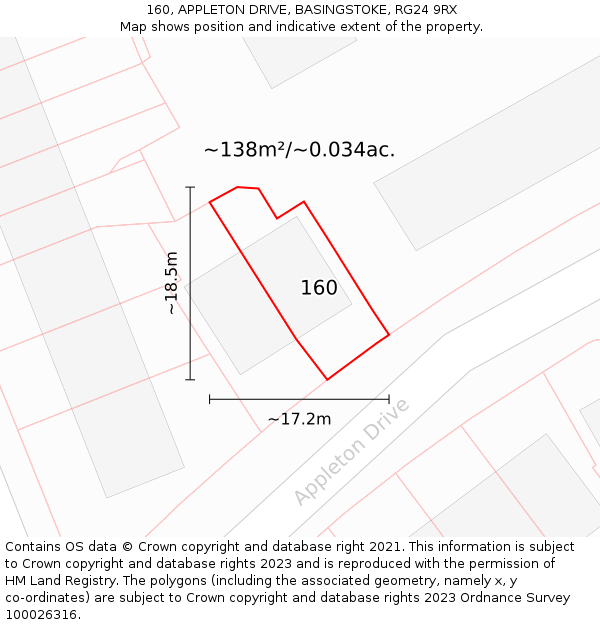 160, APPLETON DRIVE, BASINGSTOKE, RG24 9RX: Plot and title map